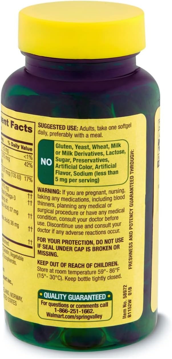 Spring Valley Cod Liver Oil with Vitamin A & D | 100 Softgels thumbnail 3