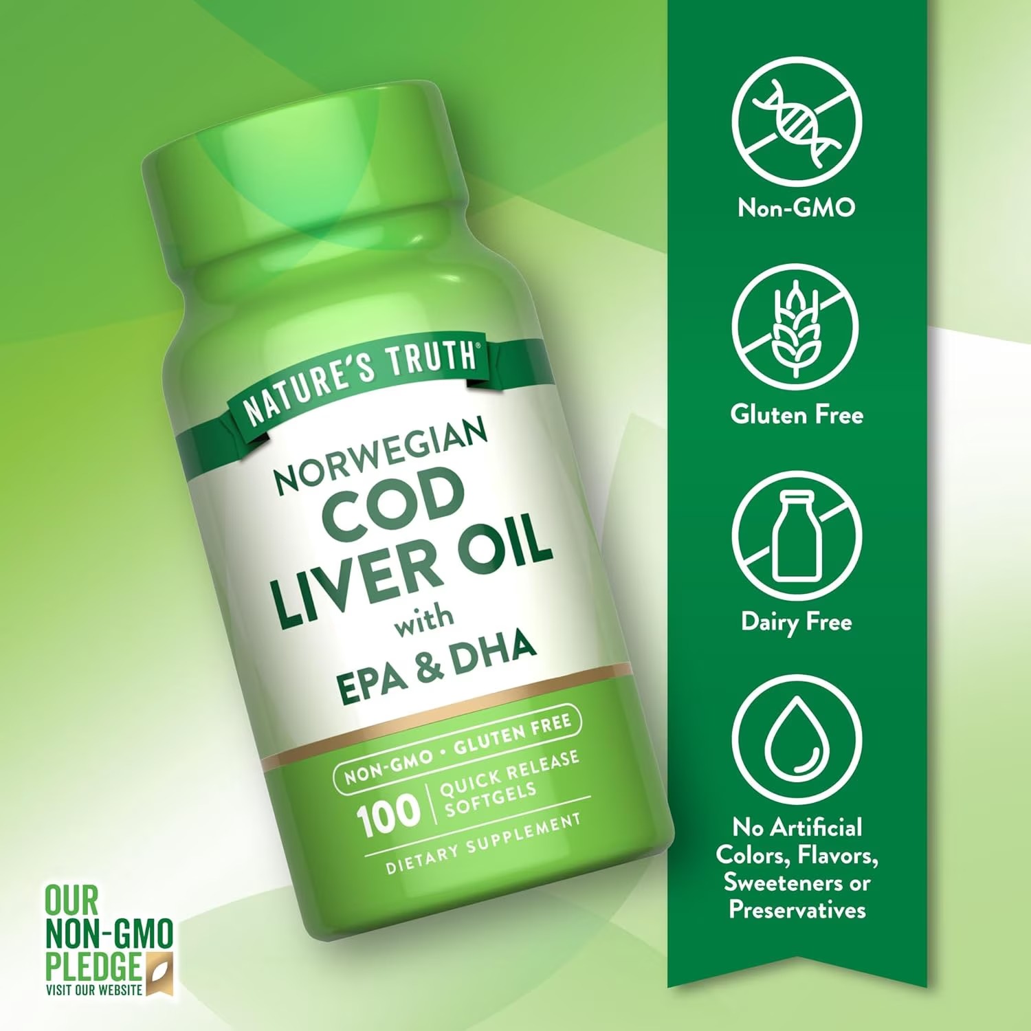 Nature's Truth Norwegian Cod Liver Oil | EPA & DHA | 100 Softgels thumbnail 3