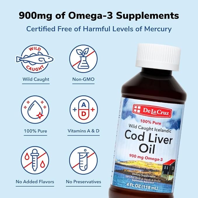 De La Cruz Pure Cod Liver Oil Liquid | Icelandic Fish Oil | 4 fl oz | 3-Pack thumbnail 3