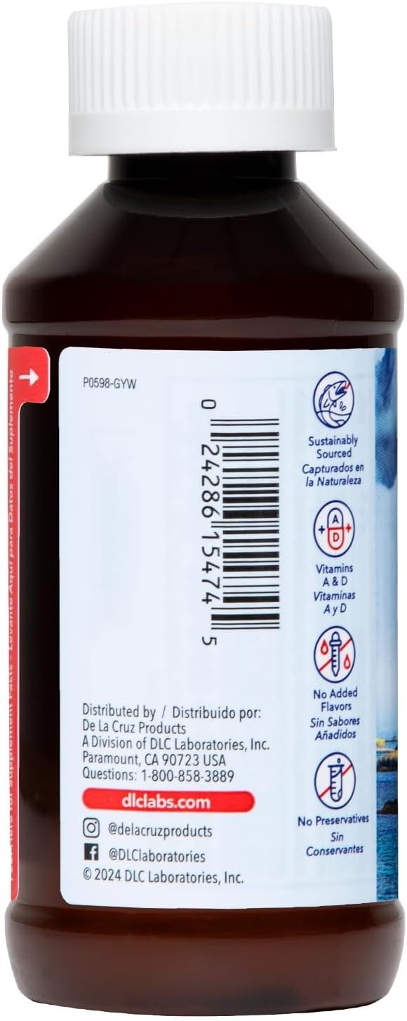 De La Cruz Pure Cod Liver Oil Liquid | Icelandic Fish Oil | 4 fl oz | 3-Pack thumbnail 4