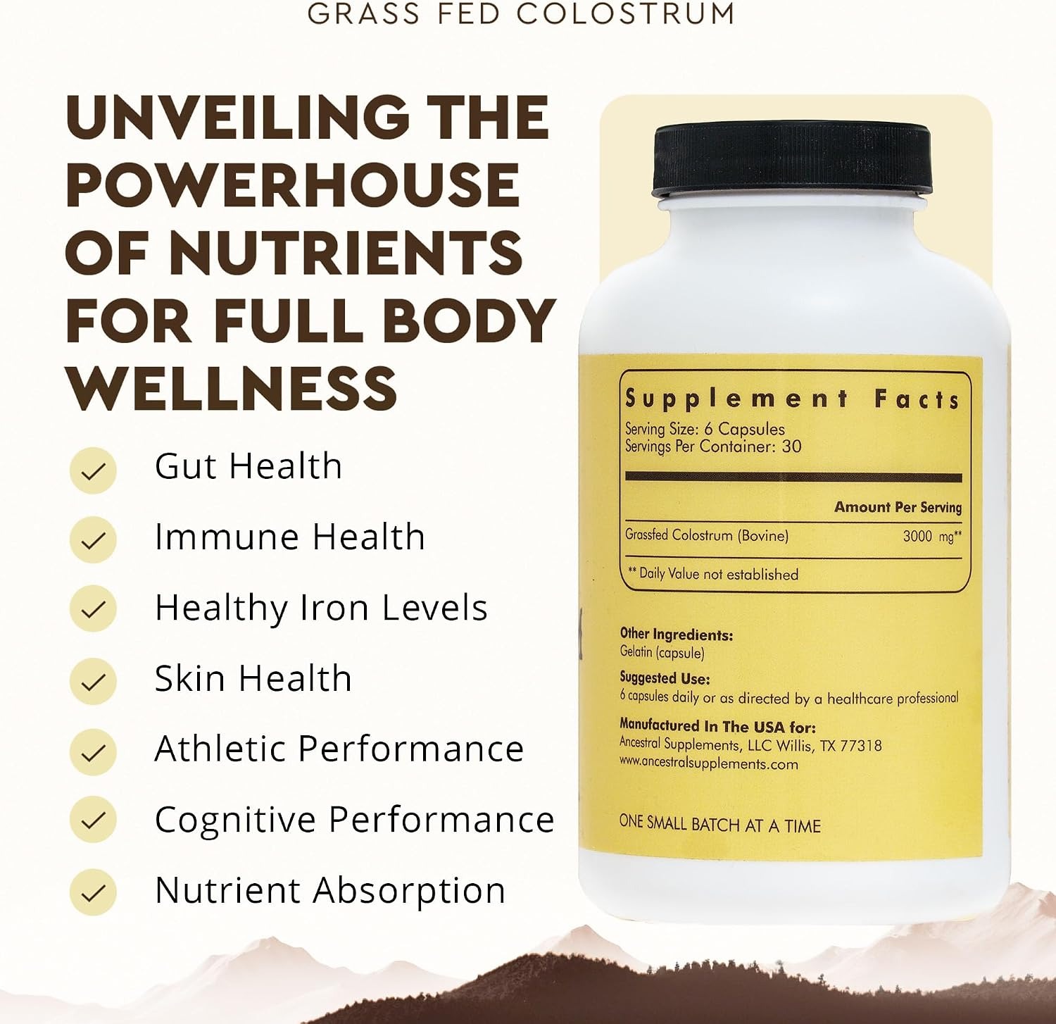 Ancestral Supplements Grass Fed Beef Colostrum | 3000mg | 180 Capsules thumbnail 2