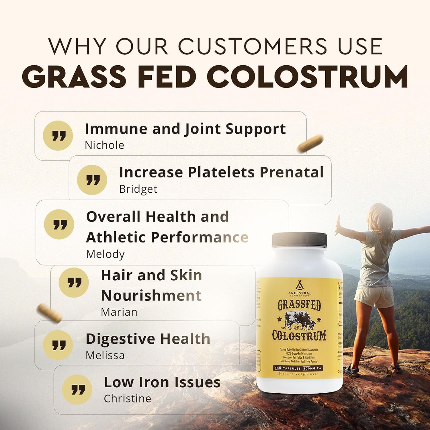 Ancestral Supplements Grass Fed Beef Colostrum | 3000mg | 180 Capsules thumbnail 5
