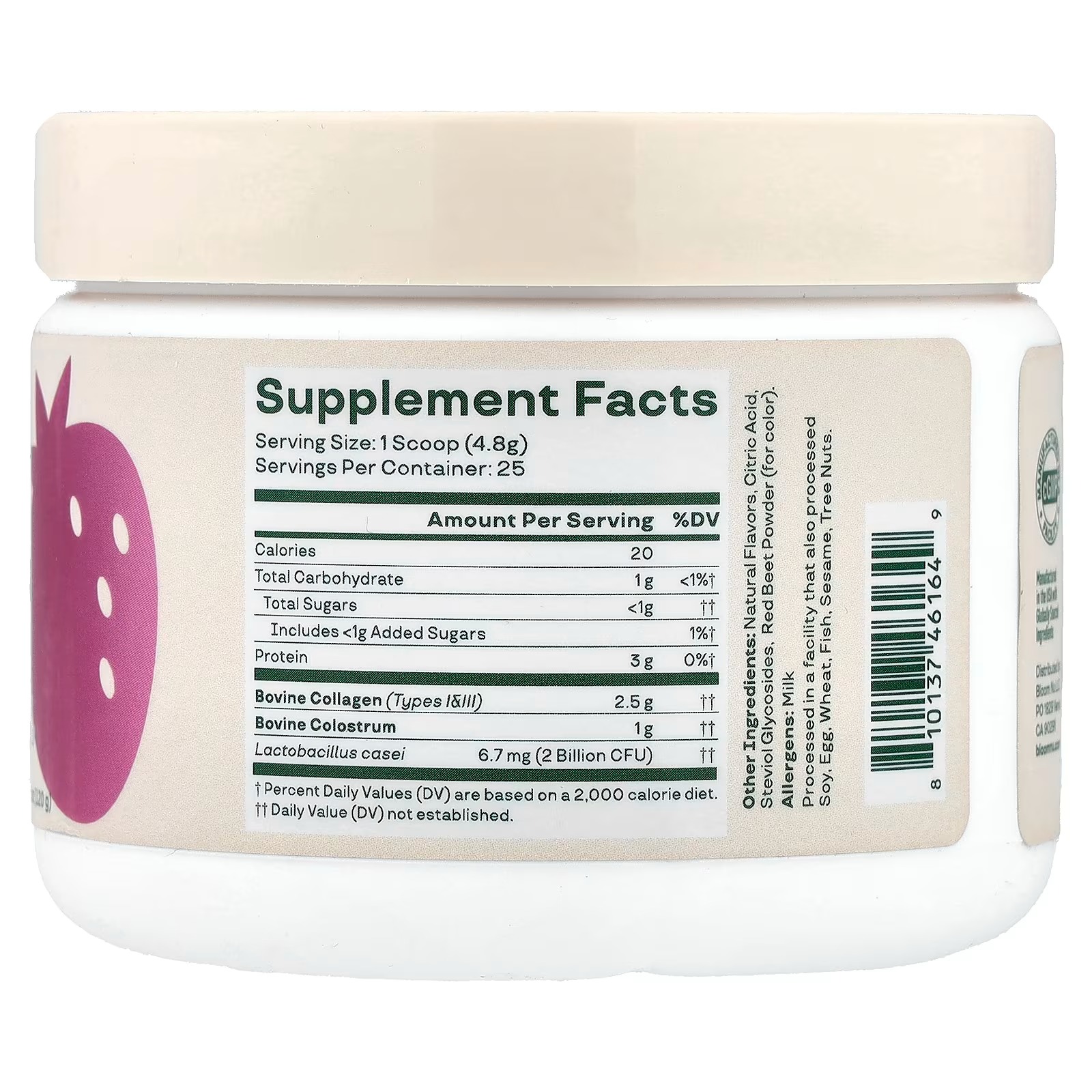 Bloom Colostrum & Collagen Peptides | Strawberries & Cream | 4.23 oz thumbnail 2