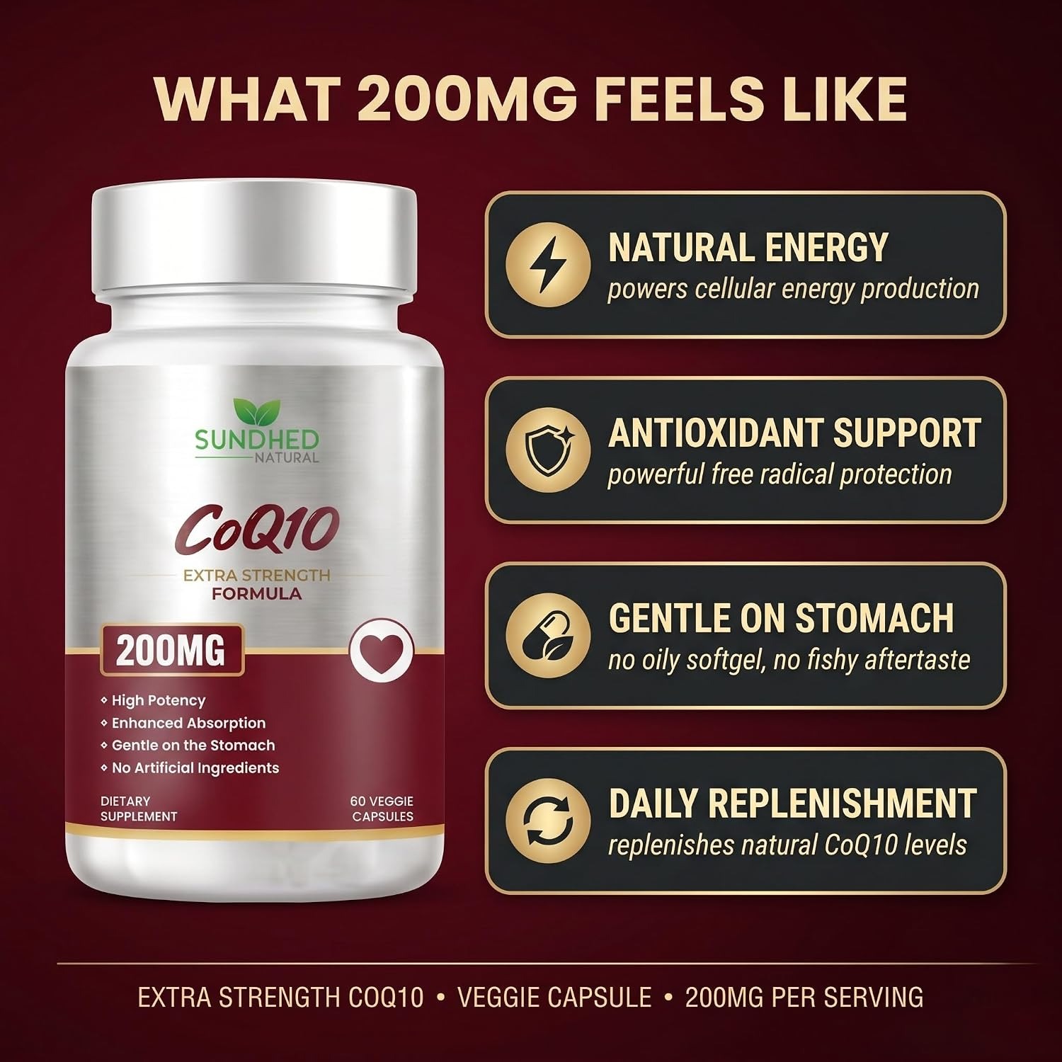 CoQ10 200mg Capsules Coenzyme Q10 Supplement 60 Vegan Caps thumbnail 5