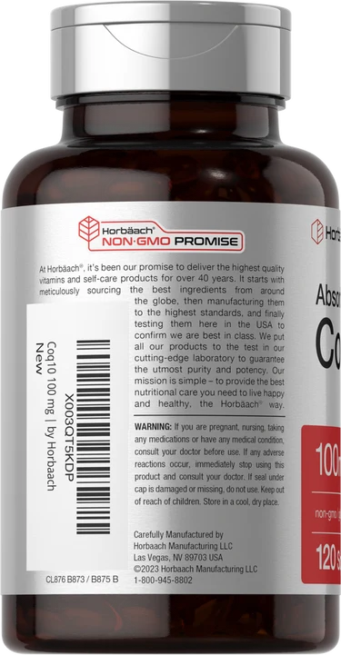 Horbaach CoQ10 100mg Supplement 120 Softgels  Non-GMO thumbnail 3