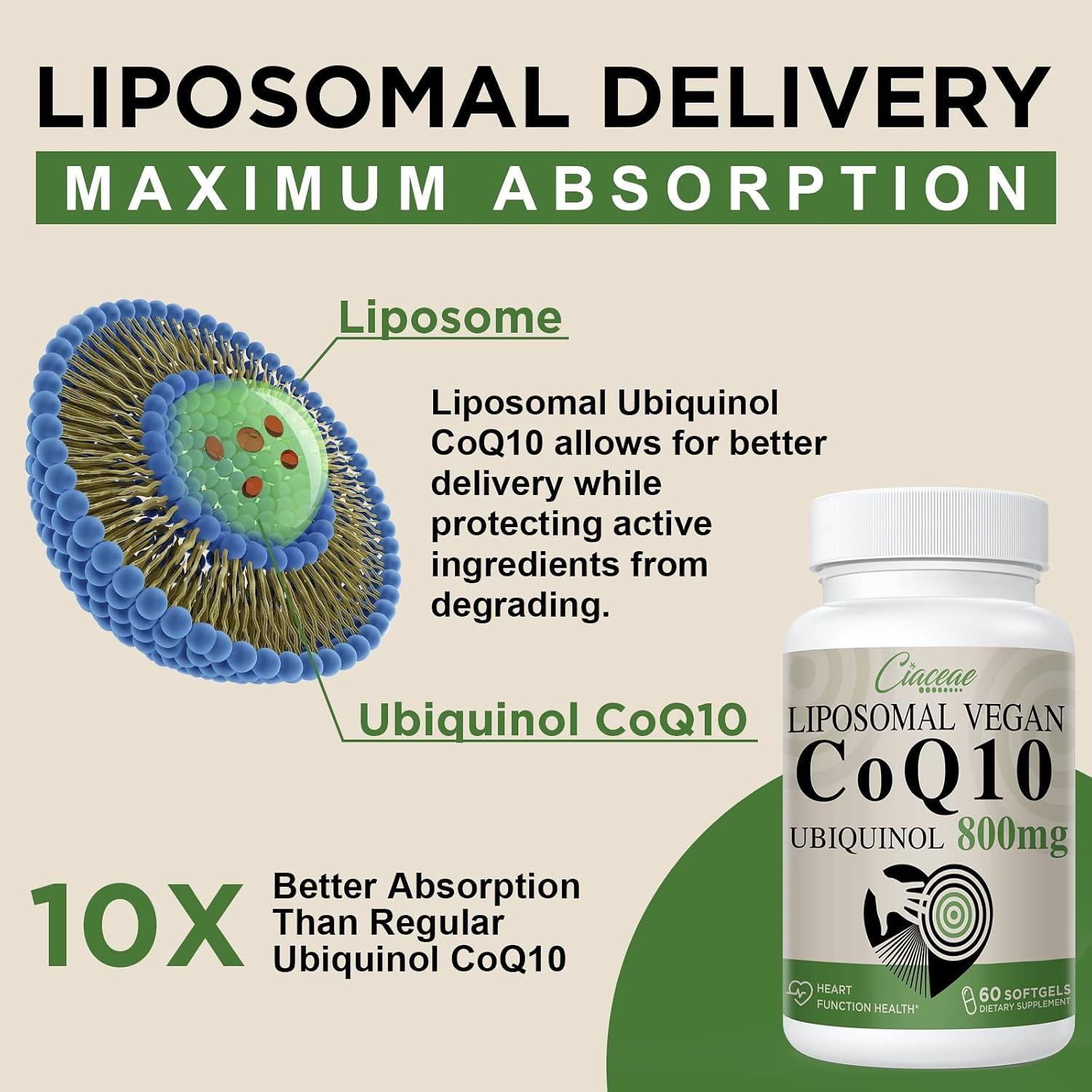 Liposomal CoQ10 800mg Supplement | Pure Ubiquinol | 600 Vegan Softgels thumbnail 4
