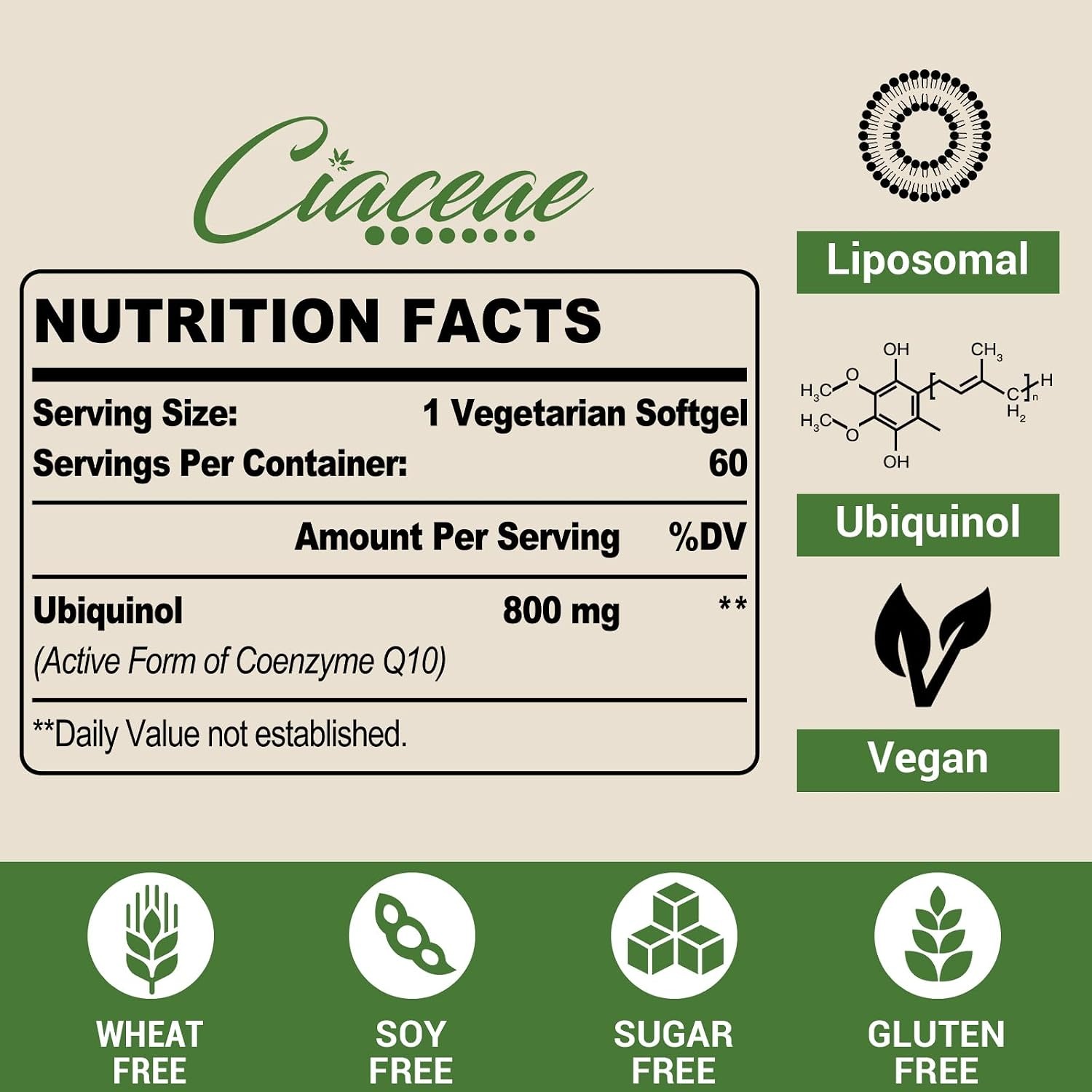 Liposomal CoQ10 800mg Supplement | Pure Ubiquinol | 600 Vegan Softgels thumbnail 3