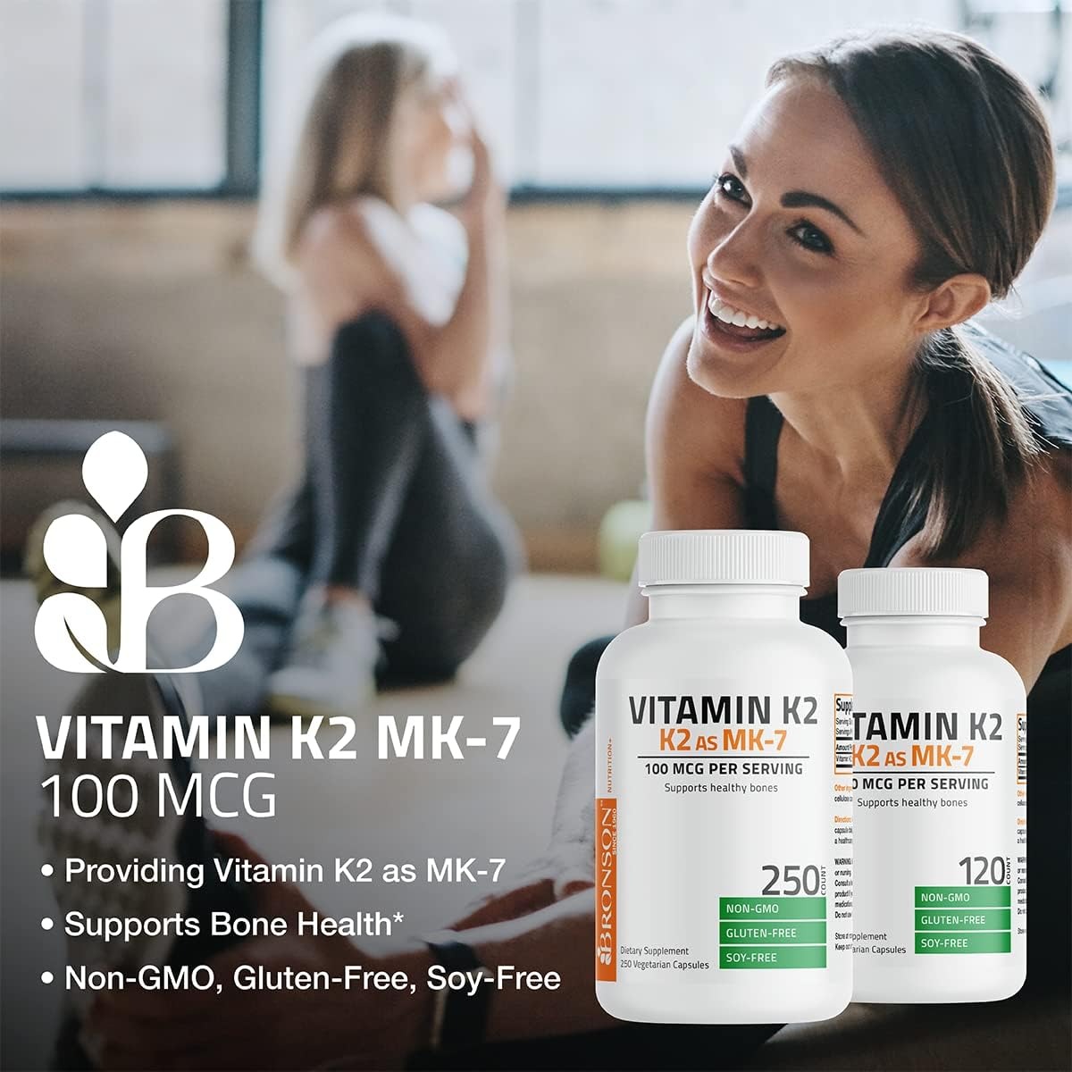 Bronson Vitamin K2 MK-7 100mcg | Menaquinone-7 | 120 Capsules thumbnail 2