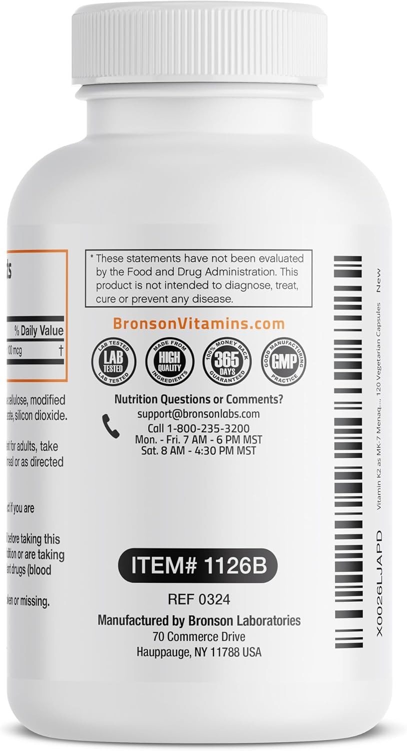 Bronson Vitamin K2 MK-7 100mcg | Menaquinone-7 | 120 Capsules thumbnail 4