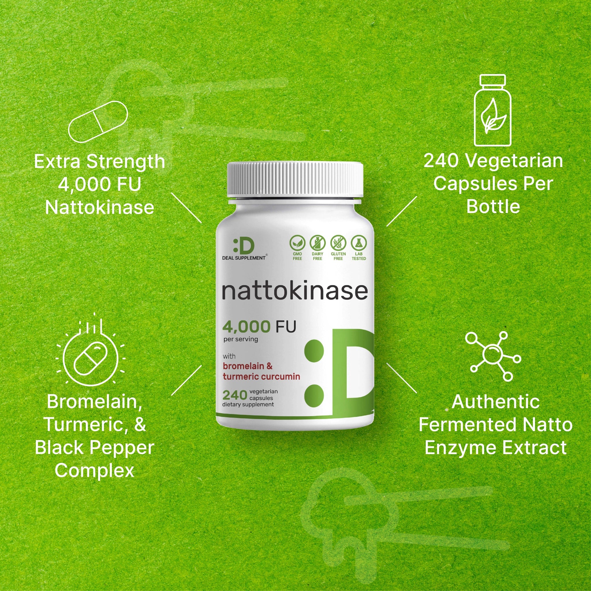 Nattokinase 4,000 FU Supplement | 240 Vegetarian Capsules thumbnail 4