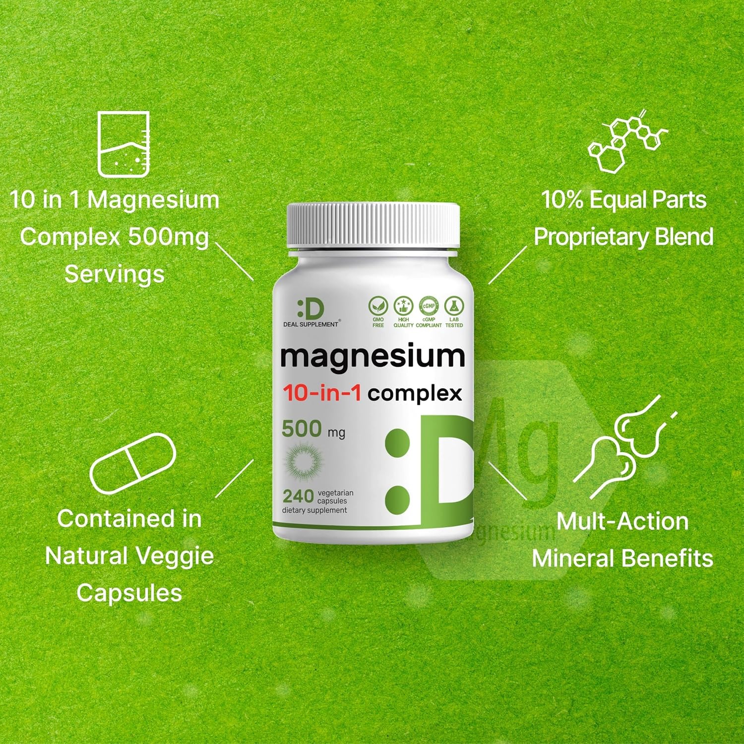 Deal Supplement Magnesium Complex 500mg | 240 Veggie Capsules thumbnail 4