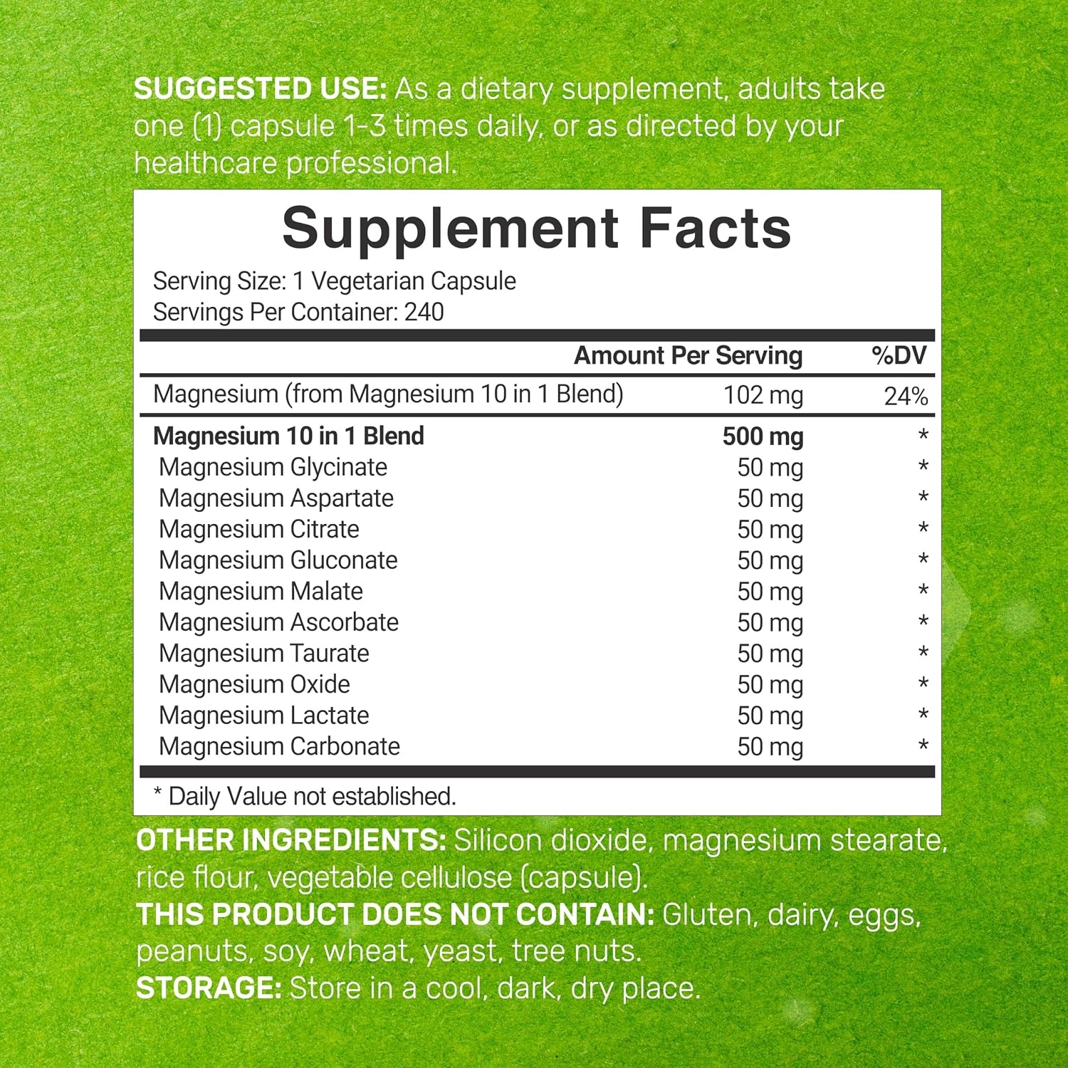 Deal Supplement Magnesium Complex 500mg | 240 Veggie Capsules thumbnail 2