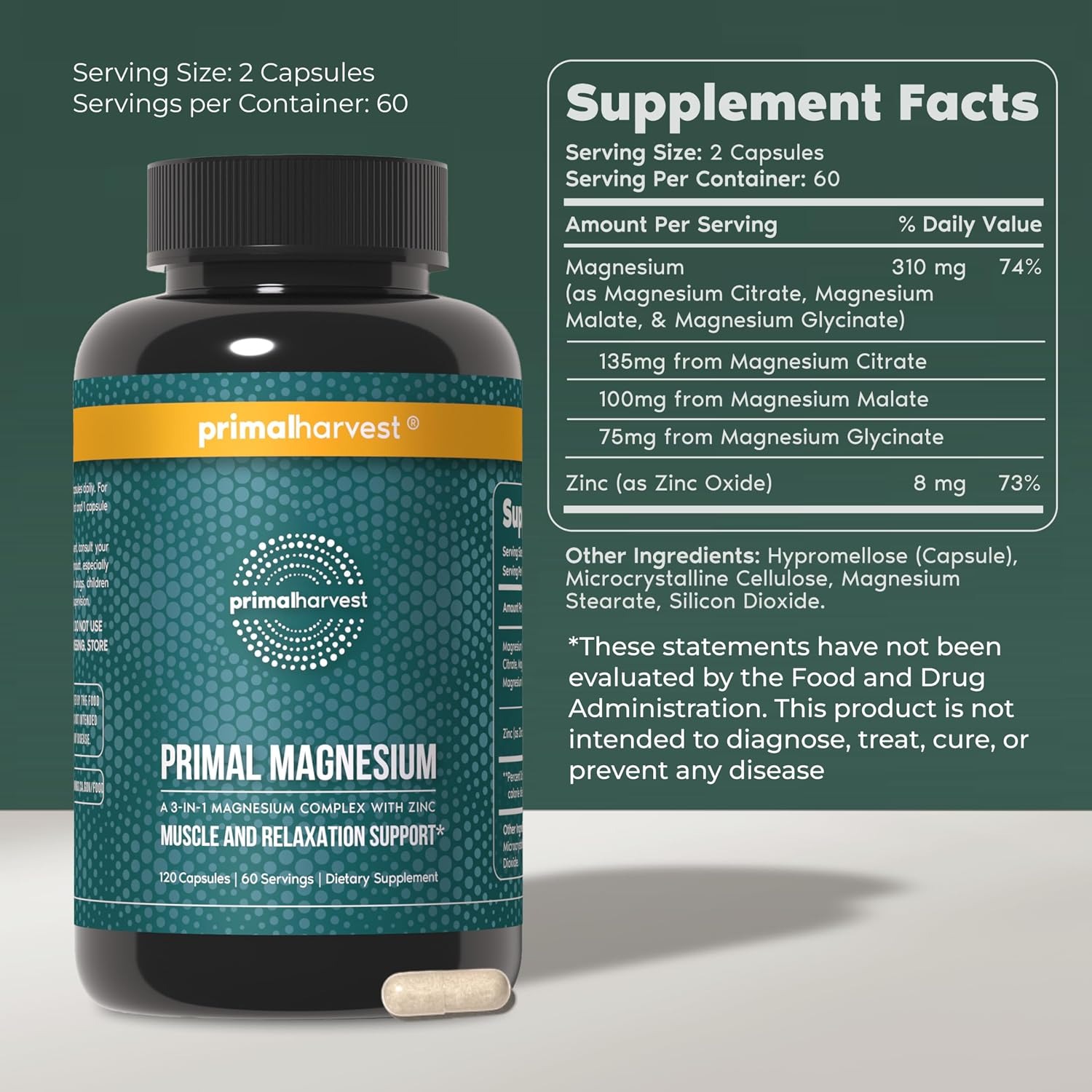 Primal Harvest Magnesium Supplement | Daily Wellness | Vegan & Gluten Free thumbnail 3
