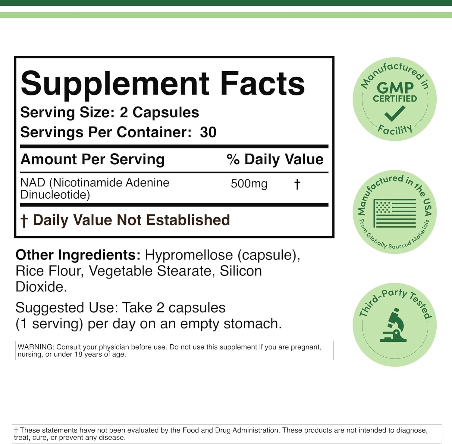 Double Wood NAD+ 500mg Capsules | Daily Cellular Wellness | 60 Count thumbnail 3