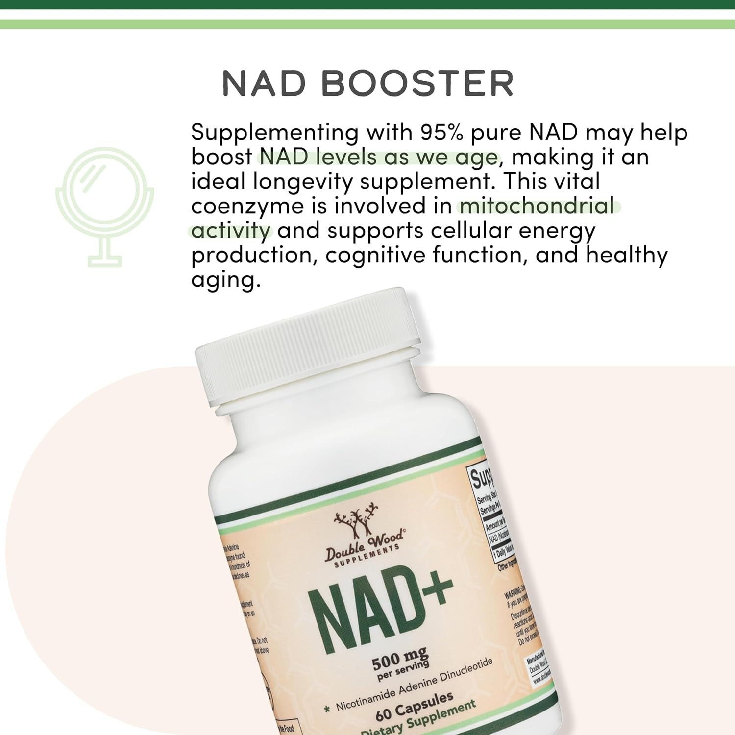 Double Wood NAD+ 500mg Capsules | Daily Cellular Wellness | 60 Count thumbnail 6