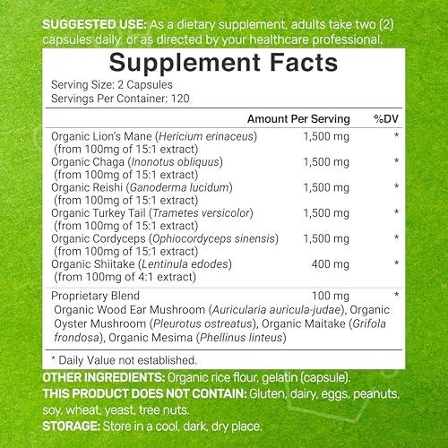 10-in-1 Organic Mushroom Complex | Daily Superfood Supplement | 240 thumbnail 2
