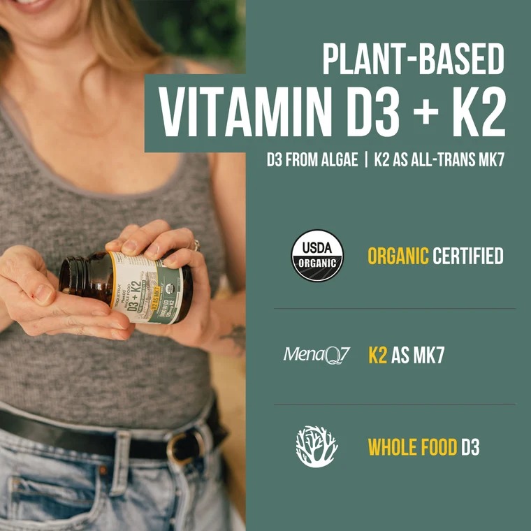 Organic Plant D3 + K2 | 5000 IU Vitamin D3 + 120mcg K2 | Vegan thumbnail 2