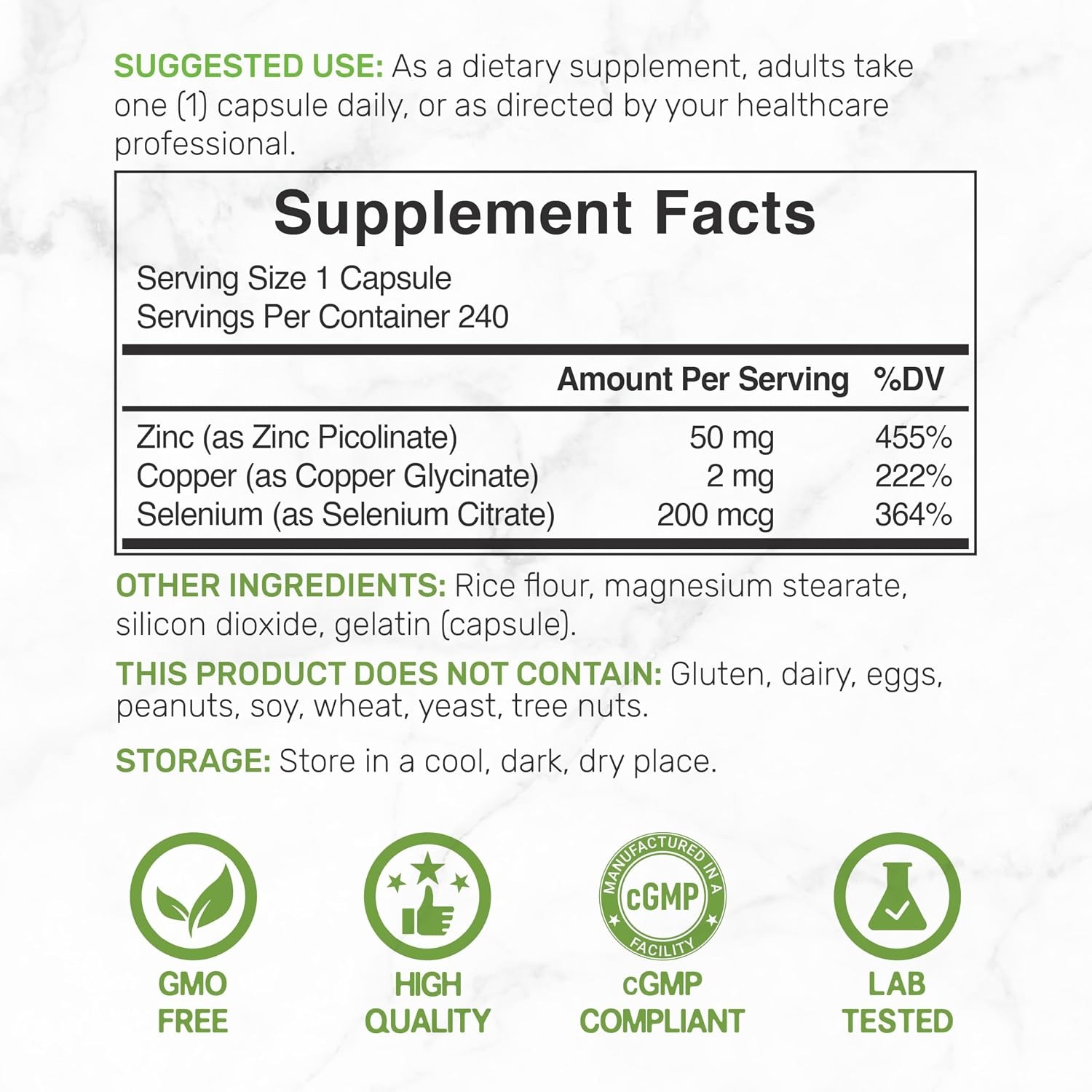 Zinc Picolinate 50mg with Selenium & Copper | 240 Capsules thumbnail 6