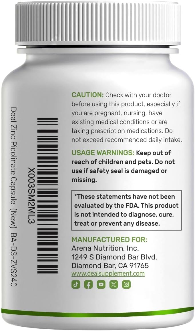 Zinc Picolinate 50mg with Selenium & Copper | 240 Capsules thumbnail 4