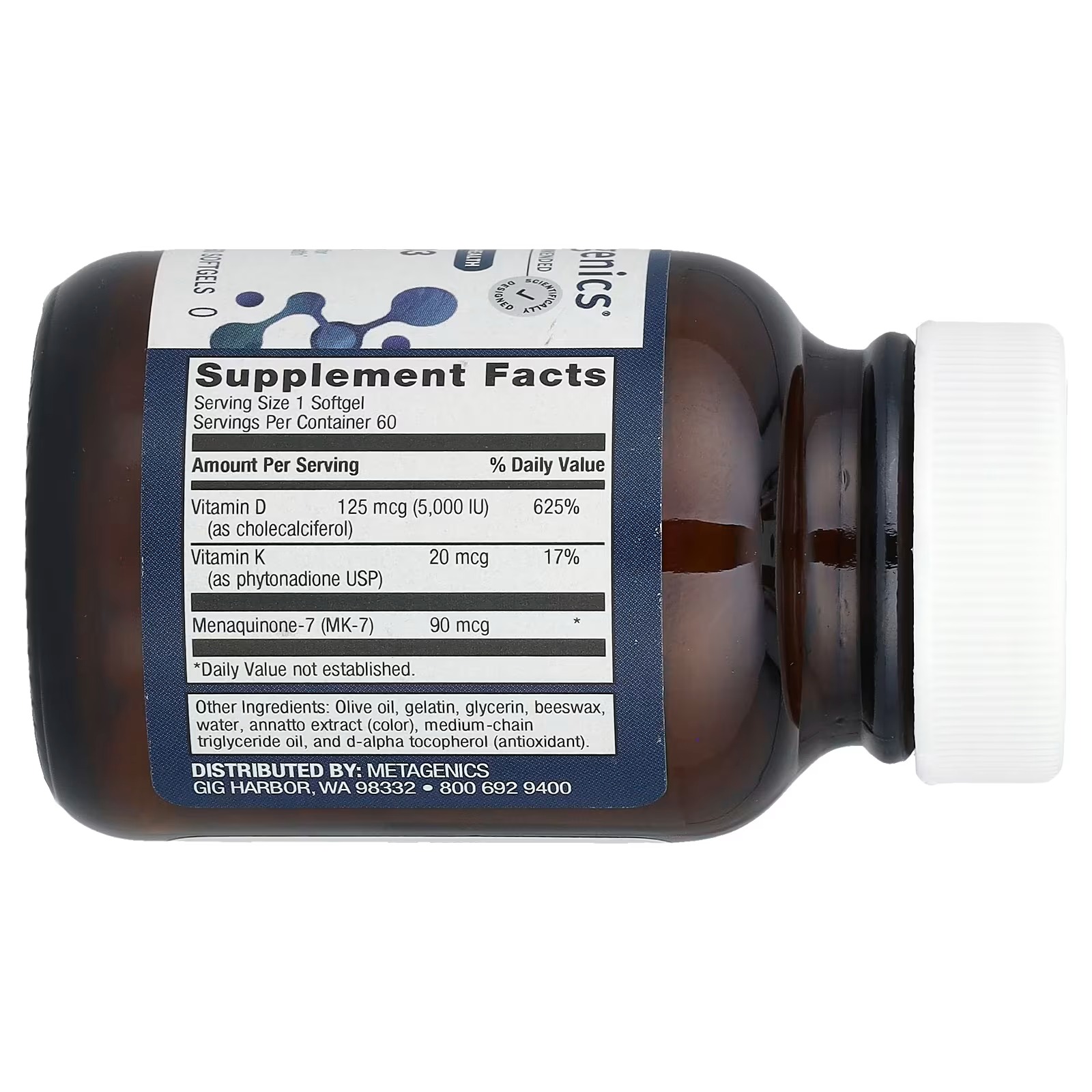 Metagenics Vitamin D3 + K | 5,000 IU Vitamin D3 with K2 MK-7 | 60 thumbnail 3
