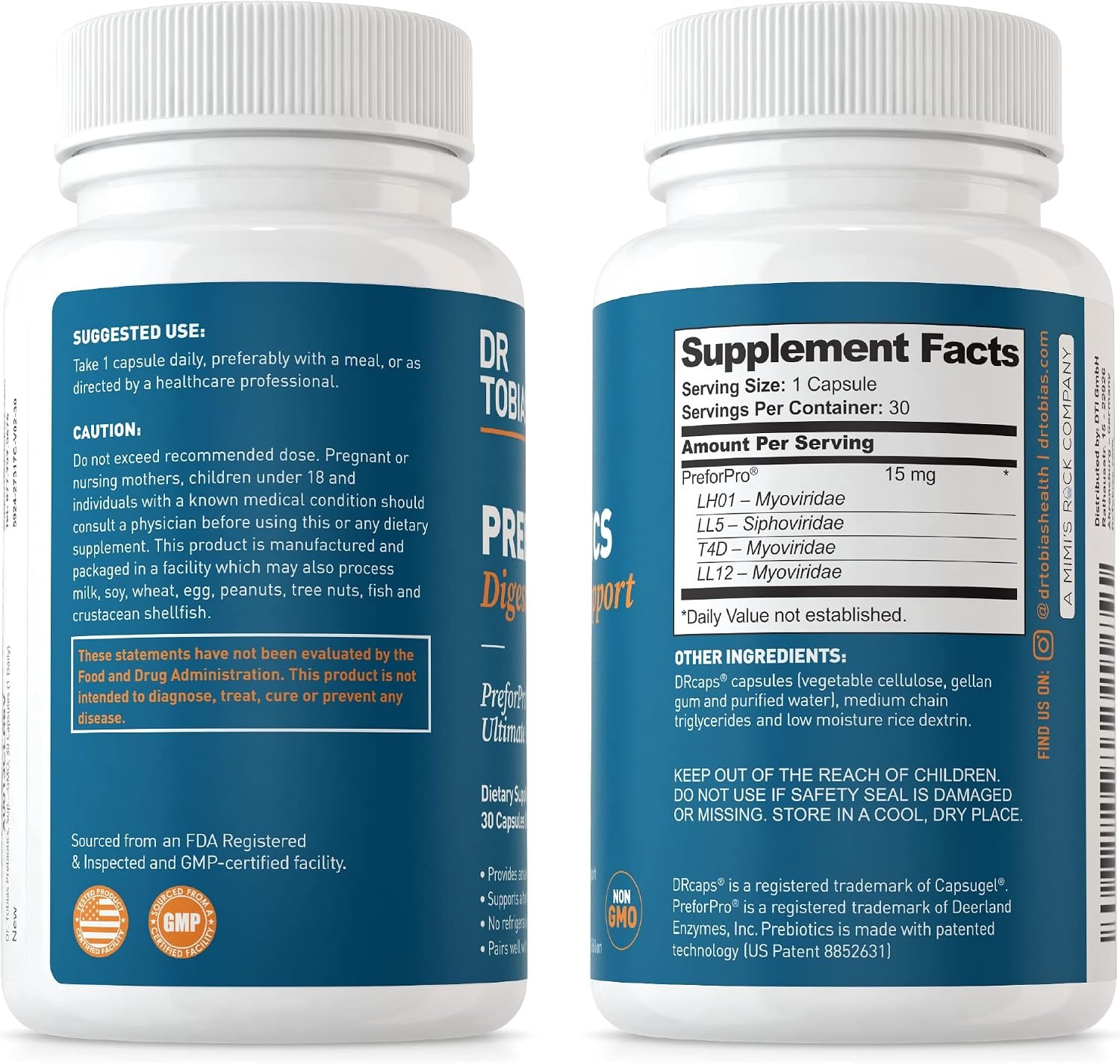 Dr. Tobias Prebiotic Supplement | Supports Digestion & Gut Health | 30 thumbnail 3