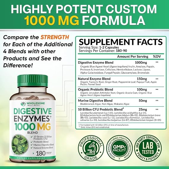 Wholesome Wellness Digestive Enzymes | Prebiotics & Probiotics + Vitamin C thumbnail 4