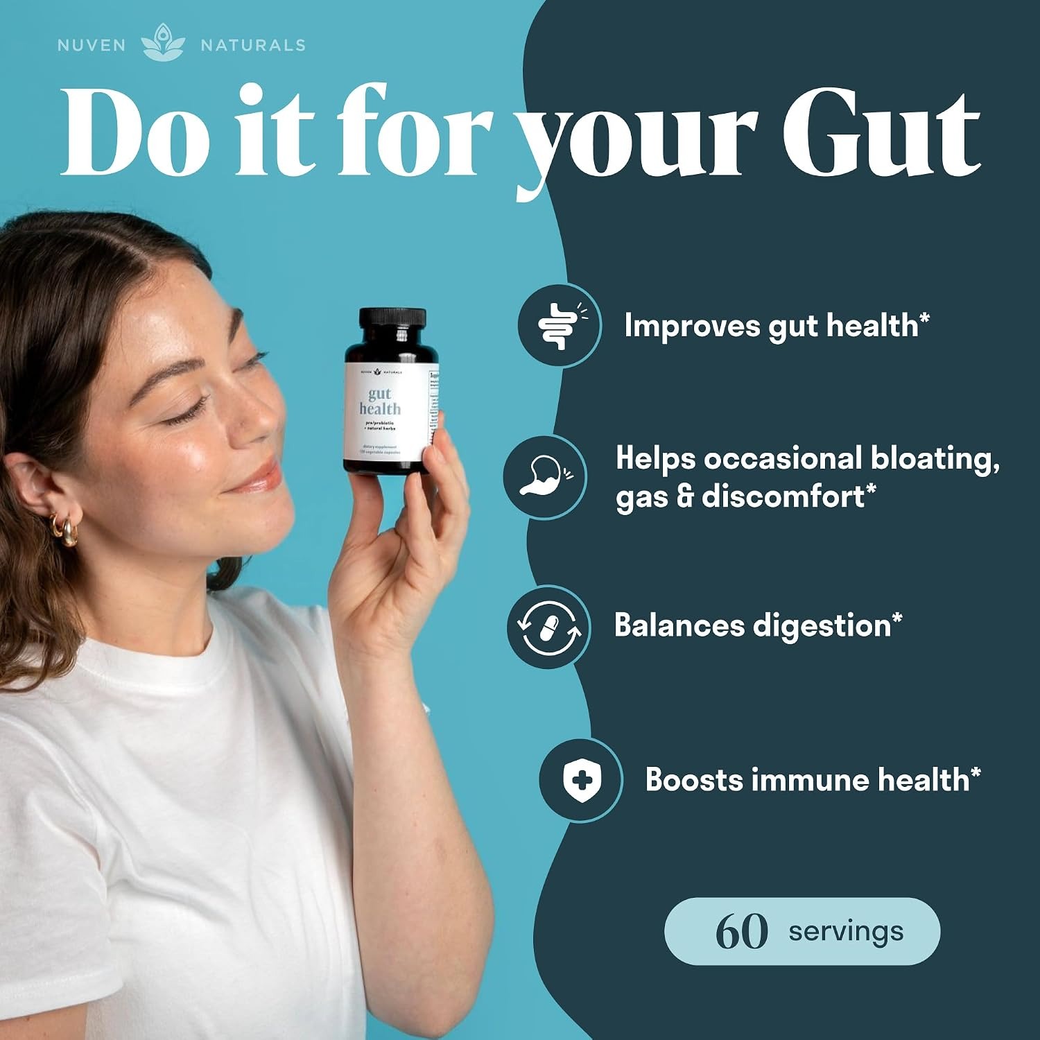 Nuven Naturals Gut Health Supplement | Probiotics, Prebiotics & Herbs thumbnail 5