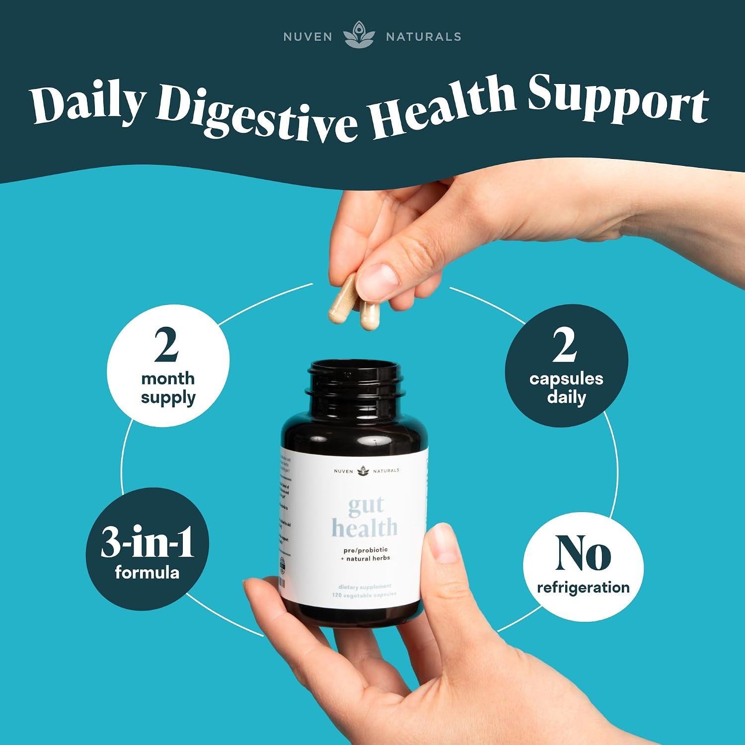Nuven Naturals Gut Health Supplement | Probiotics, Prebiotics & Herbs thumbnail 2