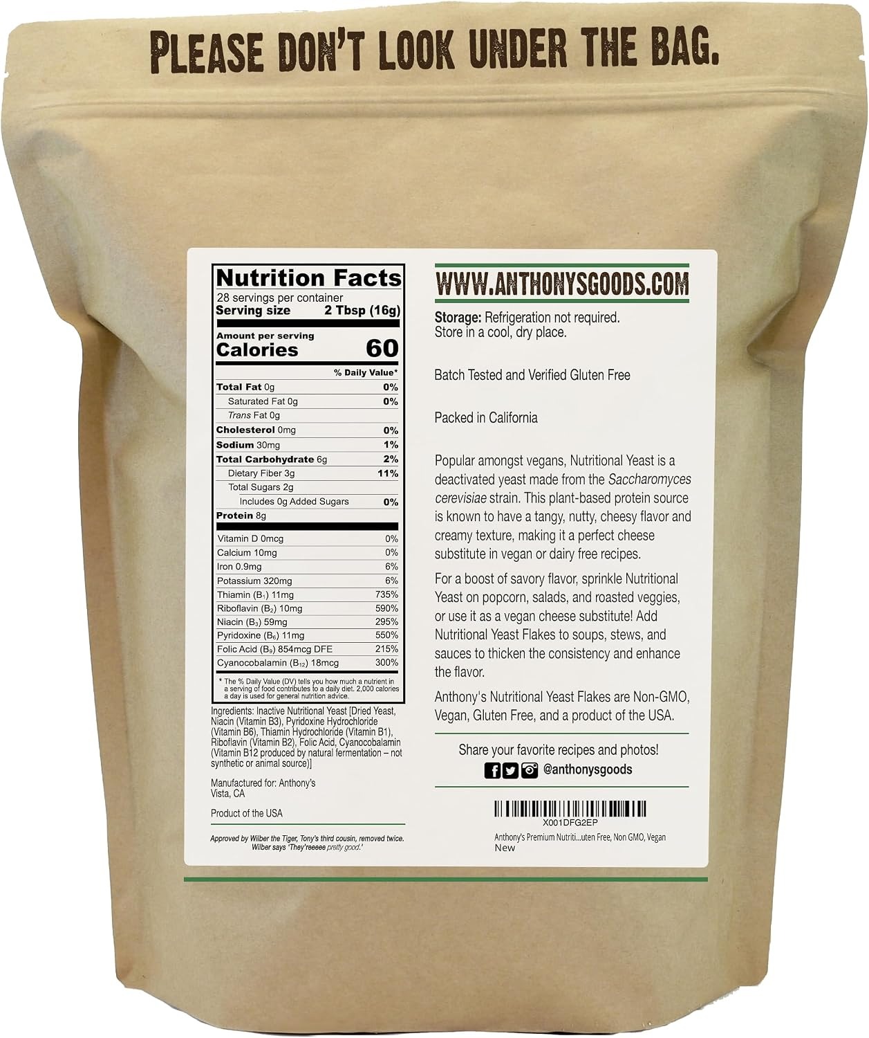 Anthony’s Premium Nutritional Yeast | Vegan Flakes | Gluten Free | 1 lb thumbnail 2