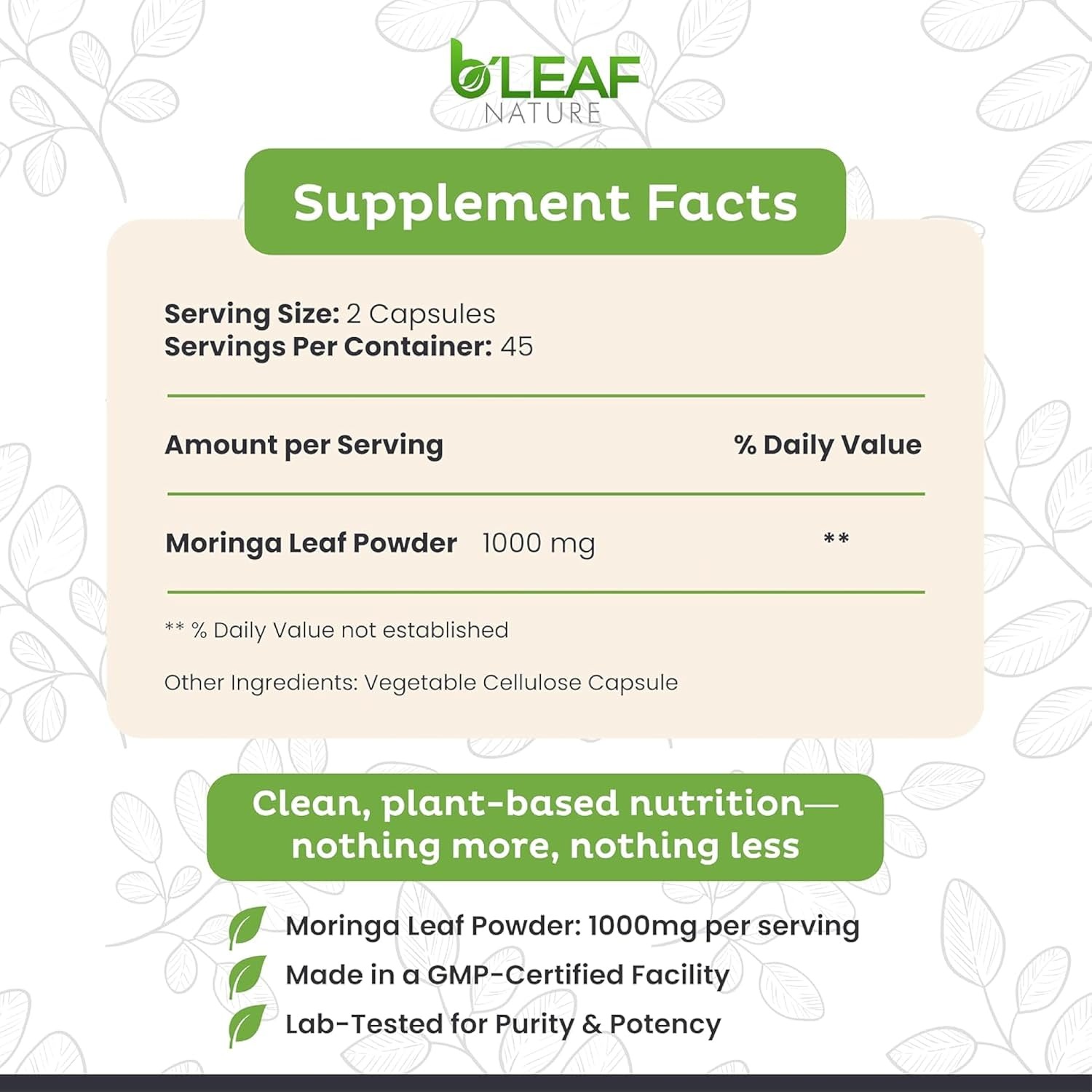 Organic Moringa Leaf Vegan Capsules 1000mg Pakistan thumbnail 4