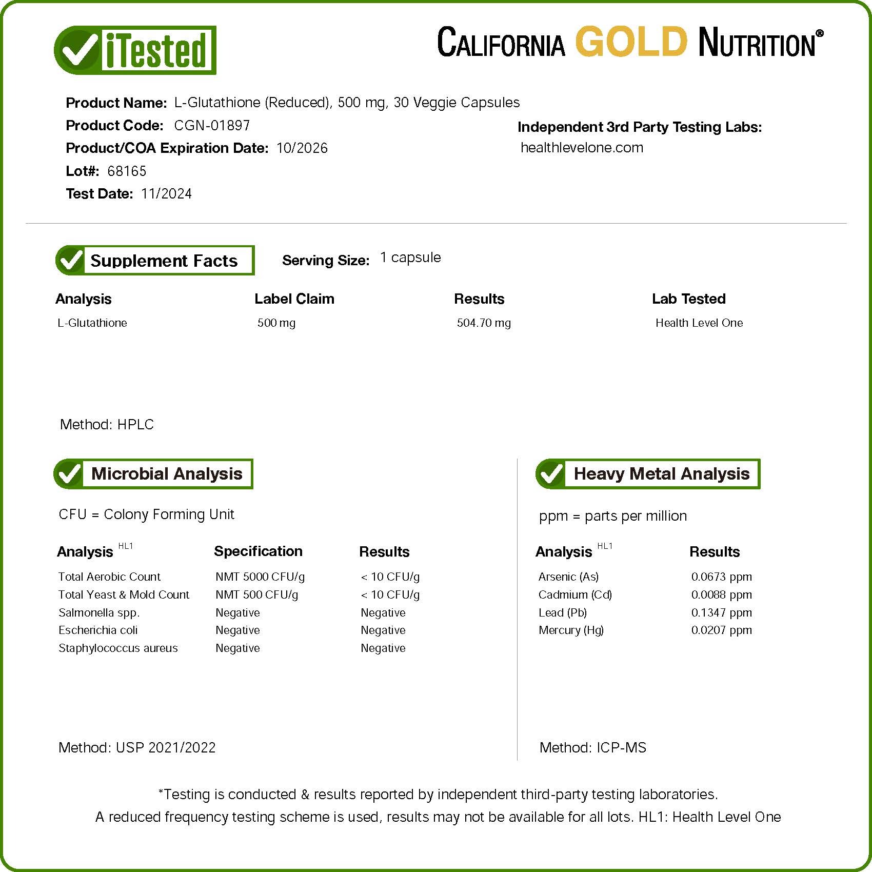 California Gold Nutrition Reduced Glutathione 30 Capsules Pakistan thumbnail 2