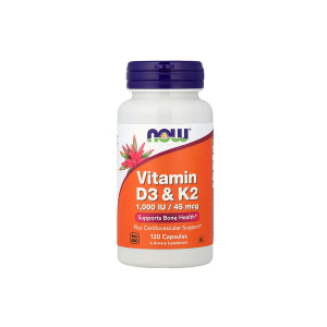 NOW Foods Vitamin D3 &amp; K2 Supports Bone Health Plus Cardiovascular Support 120 Capsules