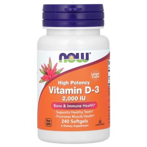 NOW Foods Vitamin D-3 High Potency 2,000 IU Bone &amp; Immune Health 240 Softgels
