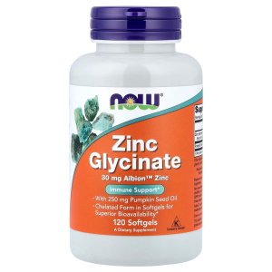 NOW Foods Zinc Glycinate 30 mg Albion™ Zinc 120 Softgels