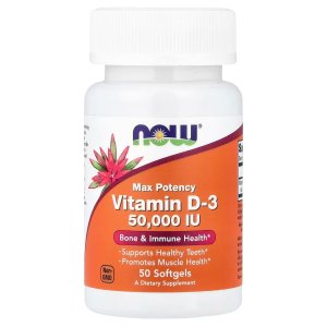 NOW Foods Vitamin D-3 Max Potency Bone &amp; Immune Health 50,000 IU 50 Softgels