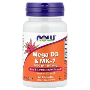 NOW Foods Mega D3 &amp; MK-7 Bone &amp; Cardiovascular Support 60 Capsules