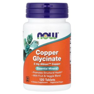 NOW Foods Copper Glycinate 3 mg Albion™ Copper 120 Tablets