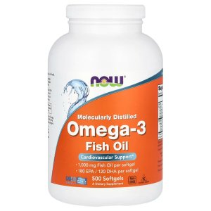 NOW Foods Omega-3 Fish Oil 1,000 mg Moleculary Distilled 500 Softgels