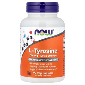 NOW Foods L-Tyrosine 750 mg Neurotransmitter Support 90 Capsules