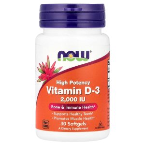 NOW Foods Vitamin D-3 2,000 IU Bone &amp; Immune Health 30 Softgels
