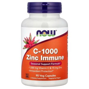 NOW Foods C-1000 Zinc Immune Seasonal Support Formula 90 Capsules