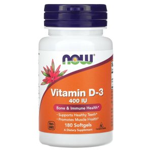 NOW Foods Vitamin D-3 400 IU Bone &amp; Immune Health 180 Softgels