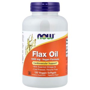 NOW Foods Flax Oil 1,000 mg With Essential Omega-3s 120 Softgels