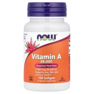 NOW Foods Vitamin A 7,500 mcg 25,000 IU Supports Eye, Skin and Immune Health 100 Softgels