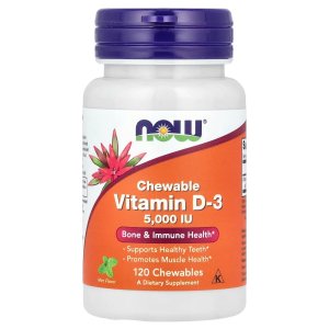 NOW Foods Chewable Vitamin D-3 Mint, 5,000 IU 120 Chewables