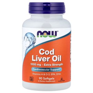 NOW Foods Cod Liver Oil Extra Strength 1,000 mg with Vitamins A &amp; D-3 EPA, DHA 90 Softgels