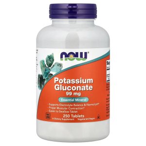 NOW Foods Potassium Gluconate 99mg Easier to Swallow Essential Mineral 50 Tablets