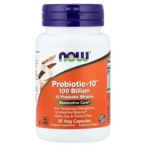 NOW Foods Probiotic-10™ 25 Billion with 10 Probiotic Strains Dairy Soy and Gluten Free Strain Verified 30 Capsules