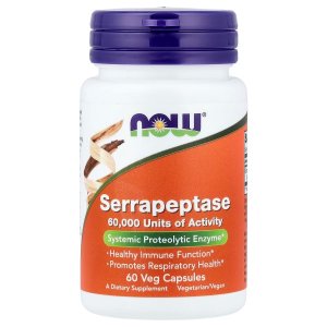 NOW Foods Serrapeptase 60,000 Units of Activity Promotes Respiratory Health and Immune Function 60 Capsules