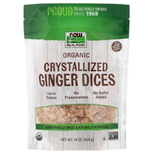 NOW Foods Organic Crystallized Ginger Slices Low-Sodium Sulfur-Free Preservative